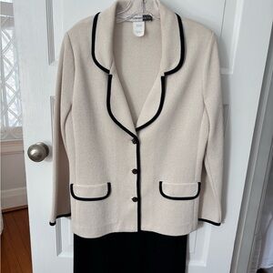 Castleberry Ivory/Black Trim Knit Shawl Collar Jacket/Skirt Set Size 8